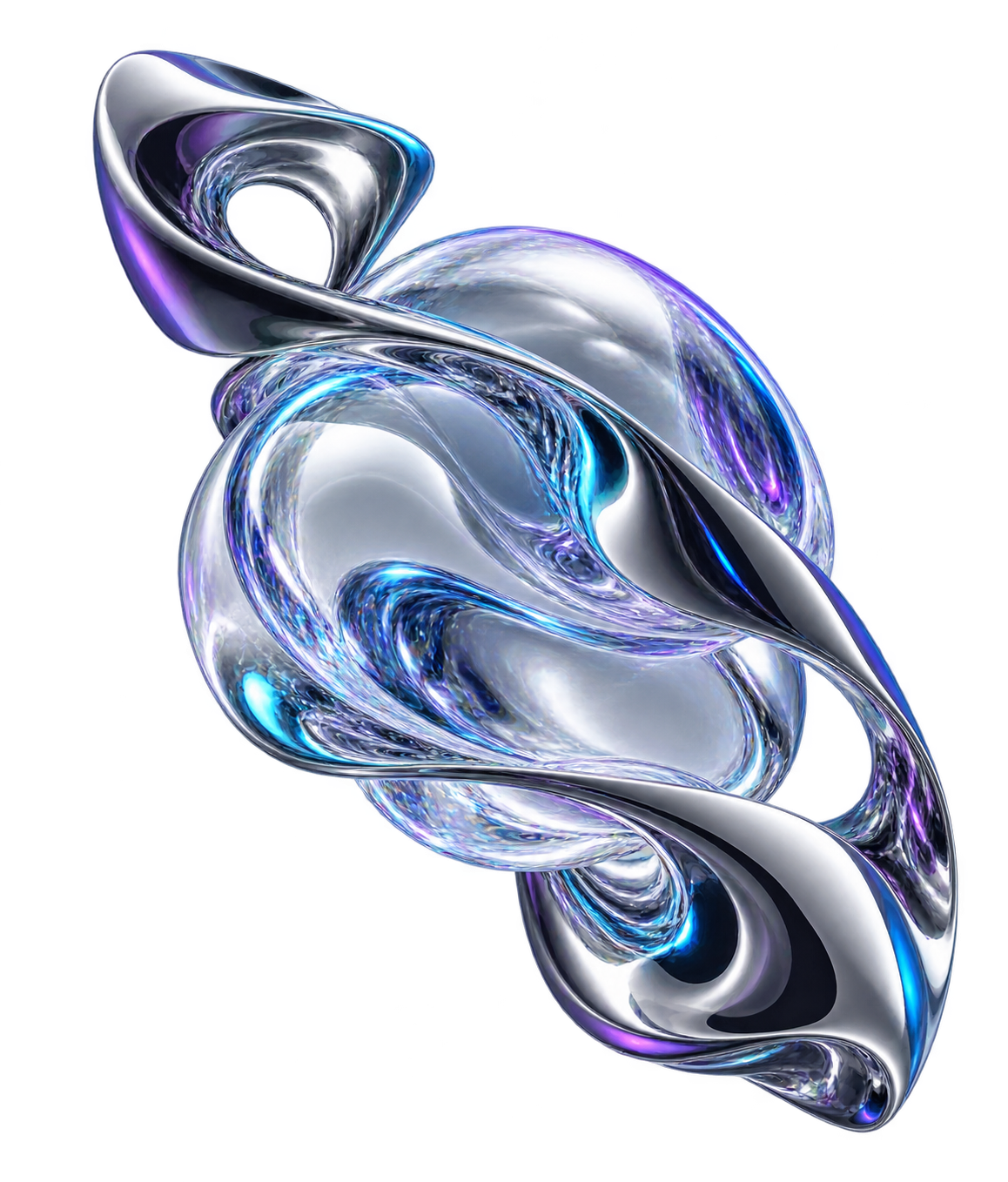 Abstrakte Skulptur aus flüssigem Chrom und Glas